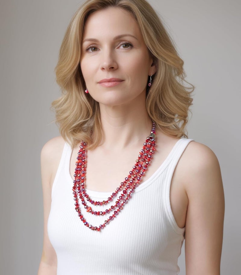 Errally Store Layered Beaded Statement Necklace Multi Strand Crystal Beads Collar Necklace and Earring Sets for Women Fashion Costume Jewelry Set Gifts for Her - Image 3